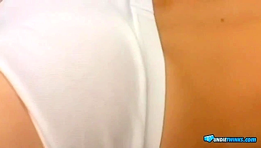 Joey Steels Strokes His Cock in White Undies on the Bed