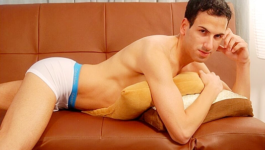 Alek Strokes Wildly with Legs Spread on Couch - Hot Solo Action