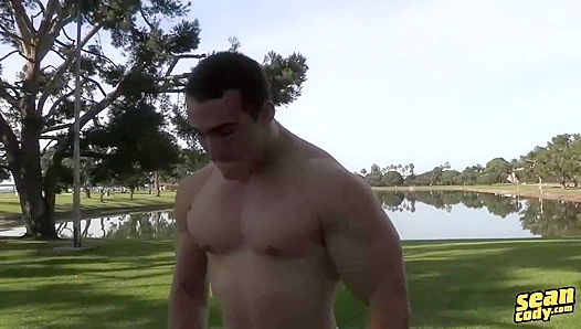 Kneeling Muscle God Jerks His Thick Cock Seductively - Sean Cody