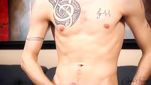 Tattooed Hunk Walker Strokes His Cock on the Couch