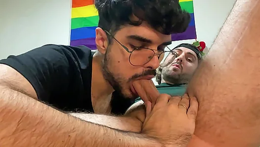 making my friend's big'hard cock cum in my mouth