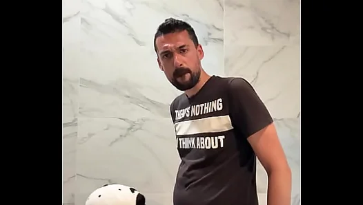 hot jock sucking StepDaddy's massive cock in public bathroom