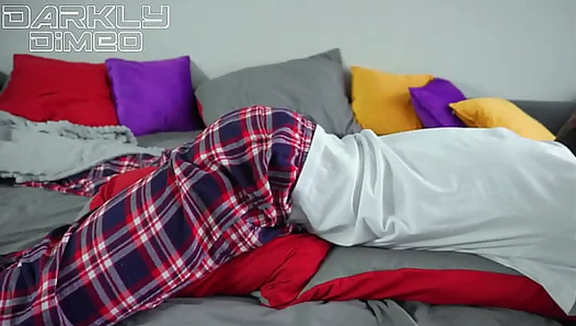 Waking up stepdaddy feels horny and fuck pillow humping without taking off his pants