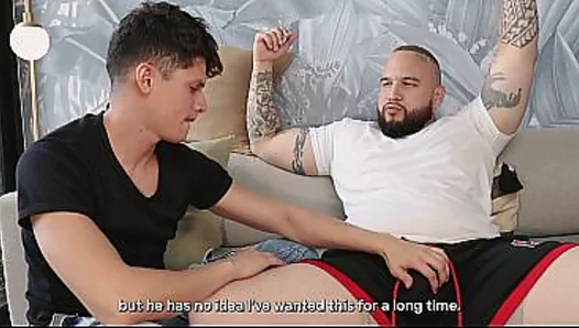 Heterosexual male intimidates submissive young passive man