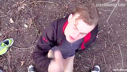 Blonde Sub Outdoors ~ Huge Facial from Czech Hunter