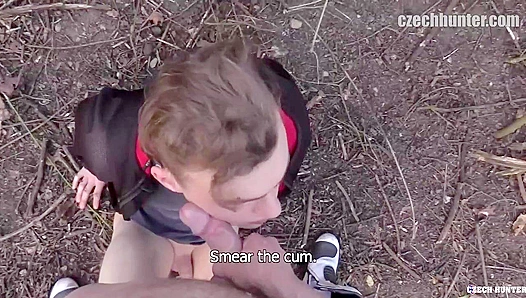 Blonde Sub Outdoors ~ Huge Facial from Czech Hunter