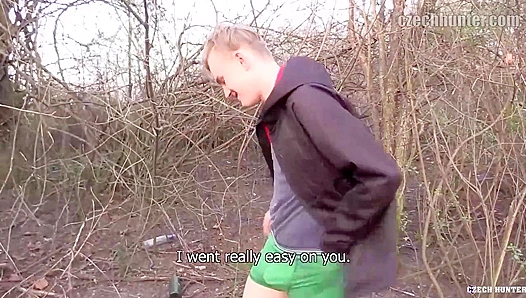 Blonde Sub Outdoors ~ Huge Facial from Czech Hunter