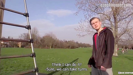 Blonde Sub Outdoors ~ Huge Facial from Czech Hunter