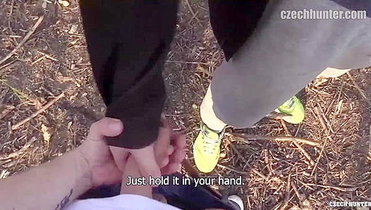 Blonde Sub Outdoors ~ Huge Facial from Czech Hunter