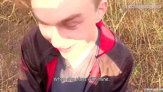 Blonde Sub Outdoors ~ Huge Facial from Czech Hunter