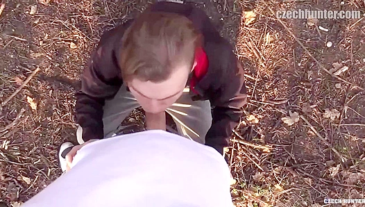 Blonde Sub Outdoors ~ Huge Facial from Czech Hunter