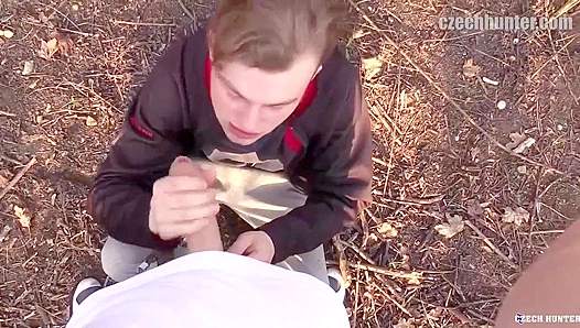 Blonde Sub Outdoors ~ Huge Facial from Czech Hunter