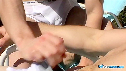 Zack & Mike ~ Hot Poolside Handjob Fun with Undie Twinks