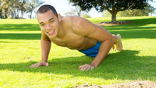 Muscular Ebony Hottie Jacks His Massive Cock and Cums Profusely - Sean Cody