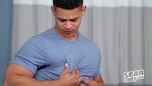 Biracial Hunk Israel Kneels to Stroke His Thick Cock