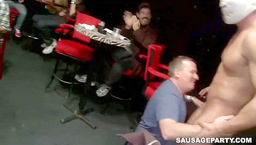 Big Dick Striper Takes Over All-Gay Public Orgy ~ Sausage Fest!