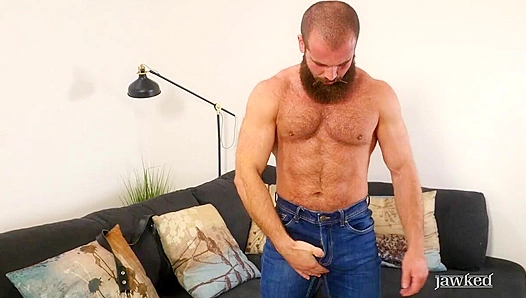 Beary Hunk John Barber Jacks Off on Black Couch - Jawked