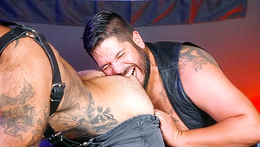 Bearback Bonfire ~ Leather-clad Atlas & Lanz Fuck Fiercely