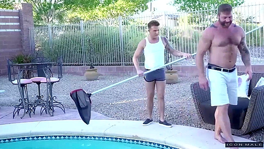Rugged Bear Daddy Colby Jansen Pounds Poolboy Brandon Wilde by the Pool - Icon Male