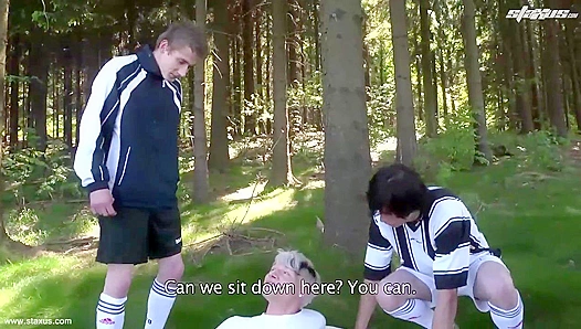 Blond Twink Gets Fucked Hard by Amateur Soccer Players - Staxus