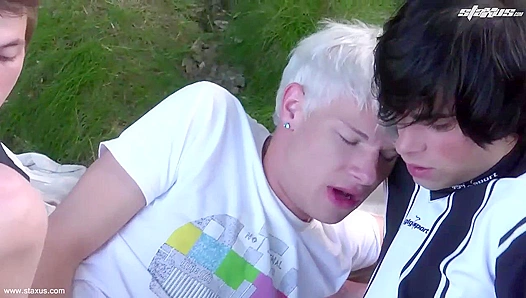 Blond Twink Gets Fucked Hard by Amateur Soccer Players - Staxus